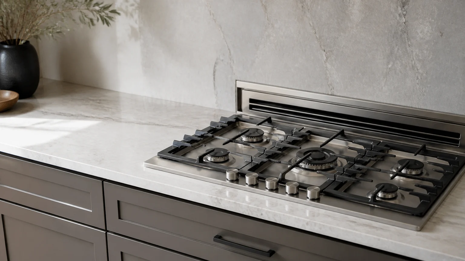 Appliance-only gas cooktop and ventilation detail